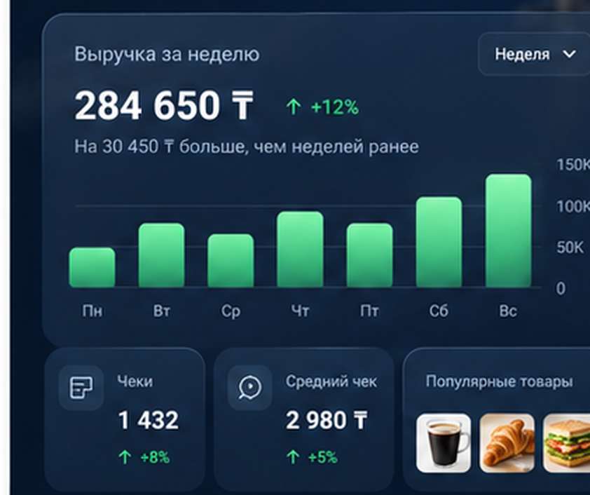 Пример аналитической панели с недельной выручкой и диаграммой